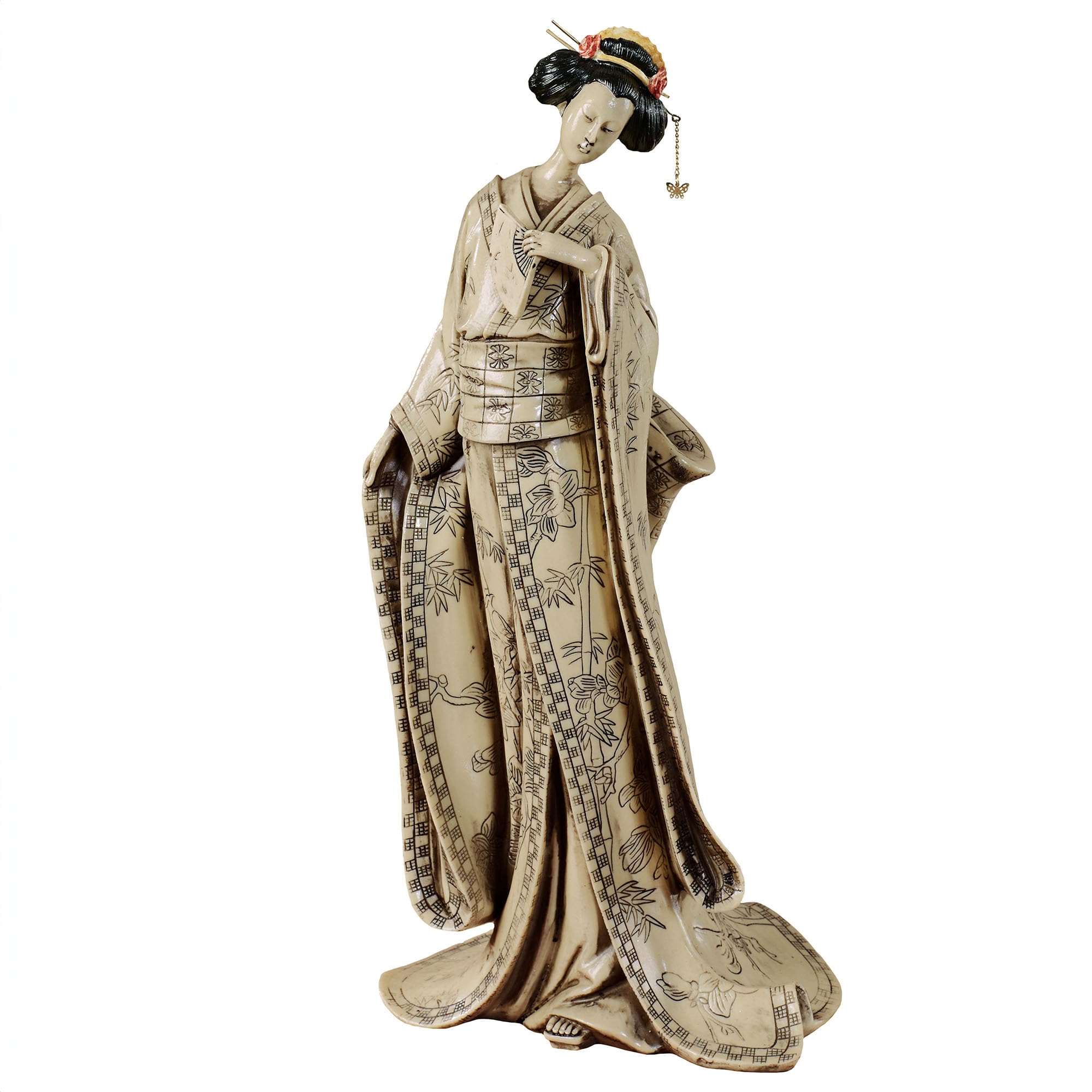 Touch of Class Miyoko Beauty Geisha Table Sculpture - Resin - Beige, Black, Red - Japanese Lady for Bedroom, Living Room, Dining Room, Bookshelf,