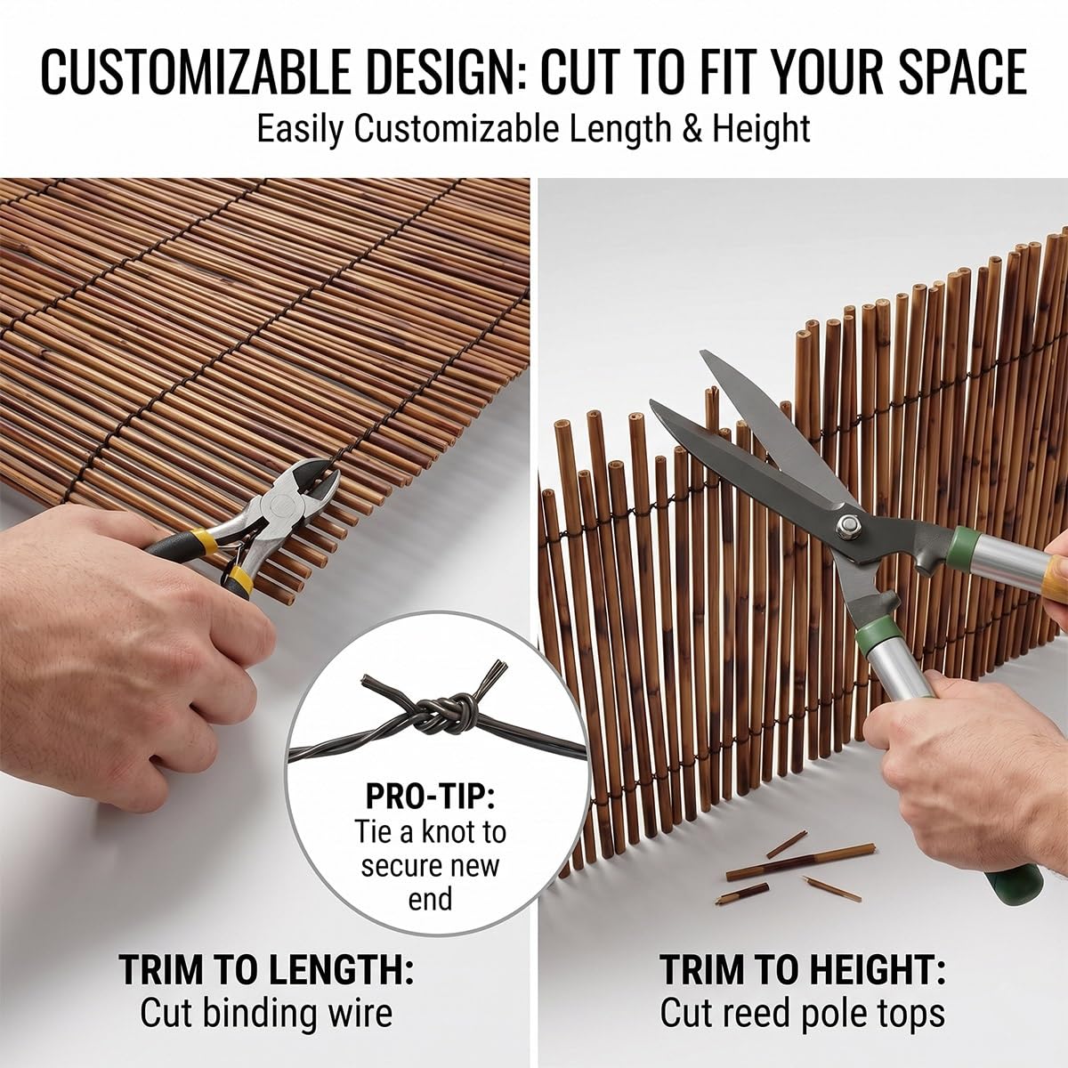 Panneau de Clôture en Roseau Tissé Brise-Vue Respirant pour Extérieur Canisse de Séparation pour Jardin Balcon Terrasse Pare-Vent Occultant Store de Protection Solaire(carbonisé,70x470cm)