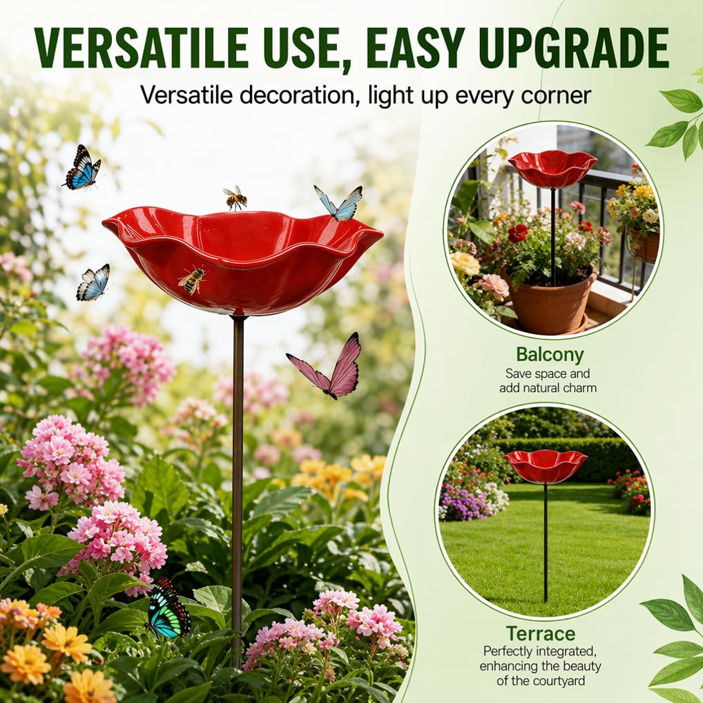 2 Stück Bienentränke Blume für den Garten, Bienentränke, Vogeltränke Blume aus Metall, Gartenstecker Vogeltränke, Dekorative Futterschale für Vögel und Bienen, Gartendekoration für Rasen und Balkon