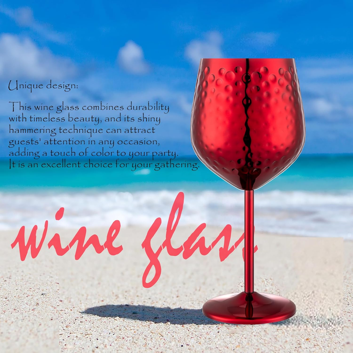 Stainless Steel Wine Glasses-18 oz Unbreakable Hammer point Wine Goblets, Elegant Unique Metal Wine Glass for Outdoor, Travel, Camping, Pool,Gift for Wine Lovers (Set of 4) (Red)