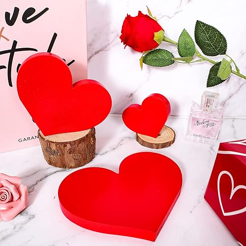 Miniatura 2 de Whaline Decoración de mesa de madera con forma de corazón para el día de San Valentín, centro de mesa con forma de corazones rojos, 3 tamaños,