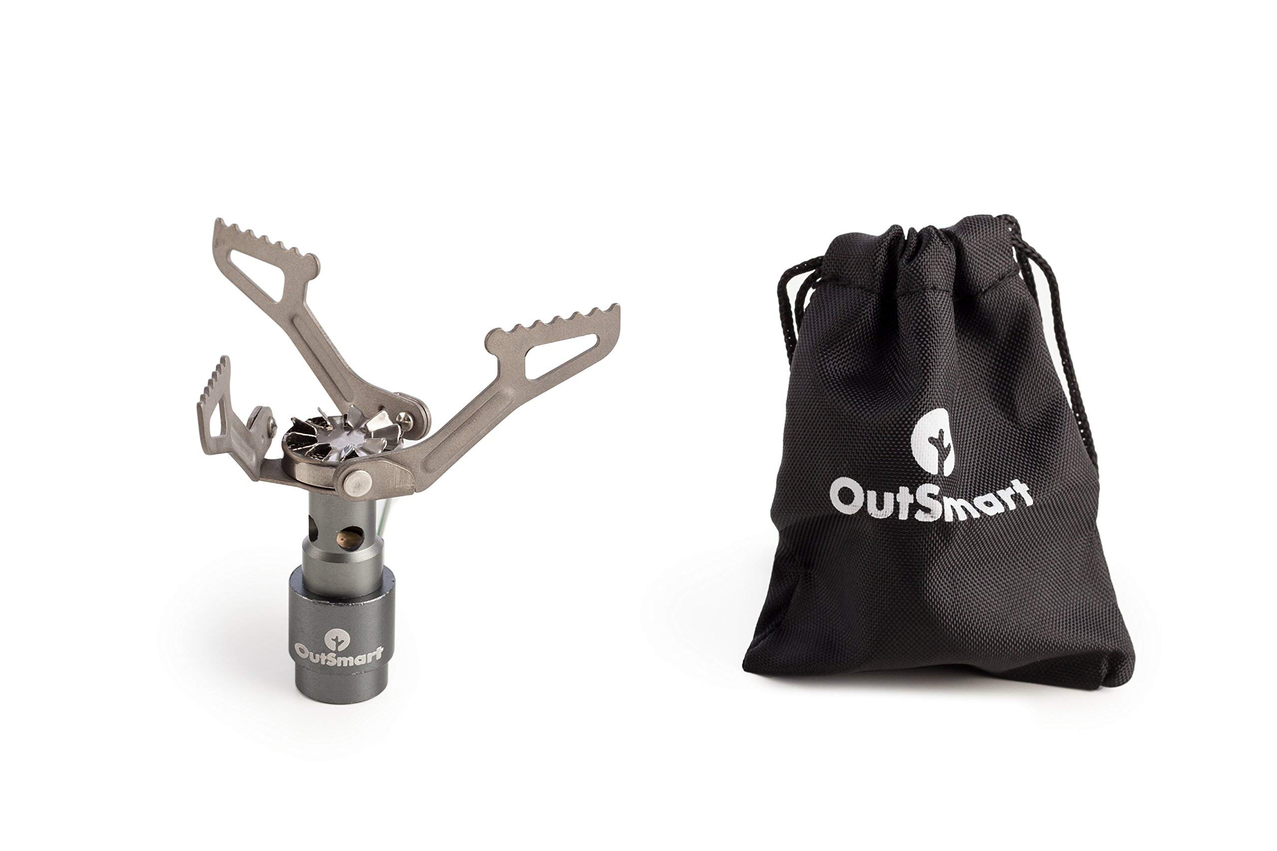 OutSmart Ultralight Titanium Gas Stove | Single Burner Portable Stove for Backpacking, Outdoor Camping and Hiking | Because a House while Traveling Doesn't Come with a Travel Stove