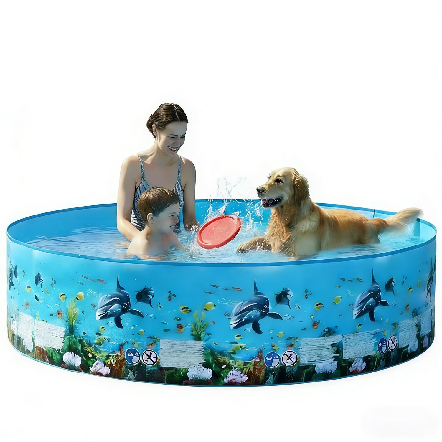 Nuwani 5 ft Foldable Hard Plastic Wading Pool - 60" x 15" Non-Inflatable Quick Setup Pool for Kids, Pets and Family Backyard Outdoor Use