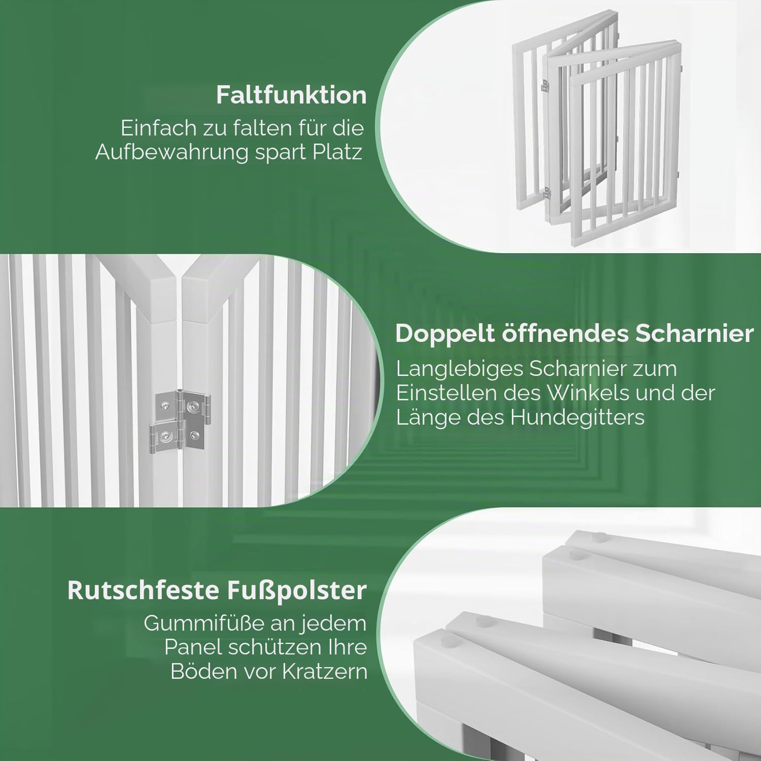 Hundegitter freistehend faltbar 4 Paneele Metallstützfüße Raumteiler Weiß