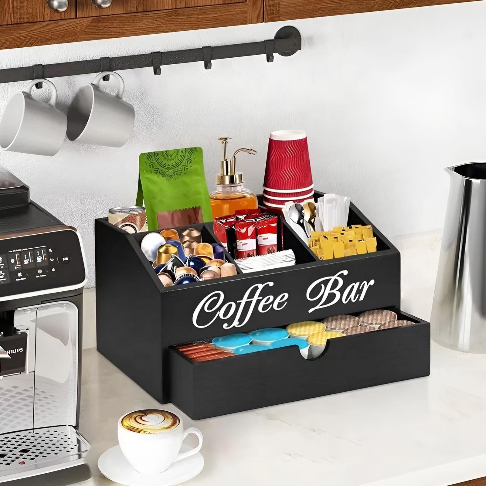 Organizzatore Di Condimenti Di Caffè | Stoccaggio Di Forniture Di Tè | Vassoio Organizzatore Di Caffè E Tè Per Caffetteria, Stazione Del Caffè