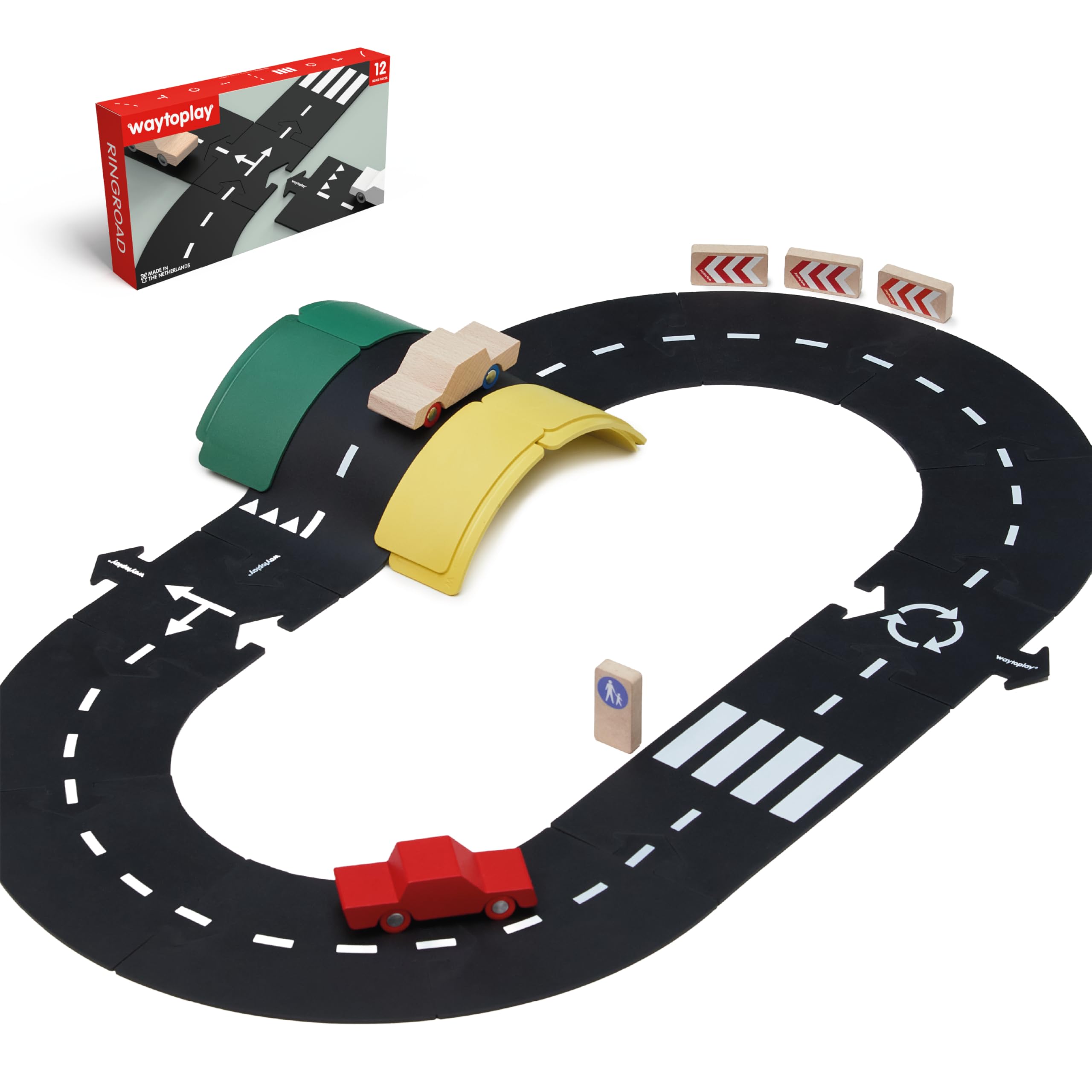 Waytoplay Ringroad, 12 Piece Circuit for Toy Cars - Flexible, Indestructible, and Waterproof - Modular Car Tracks - Made in The Netherlands