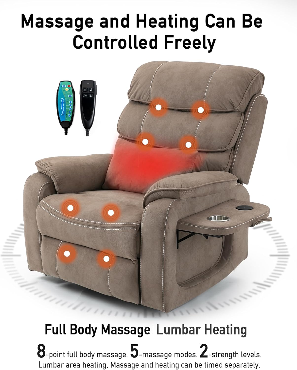 Power Lift Lazy Boy Recliner Chair, 2 Motor Flat Recliner, Nursing Lift Chair with Massage and Lumbar Heating, Adult Power Recliner with Side Pockets, Folding Table, Remote Control