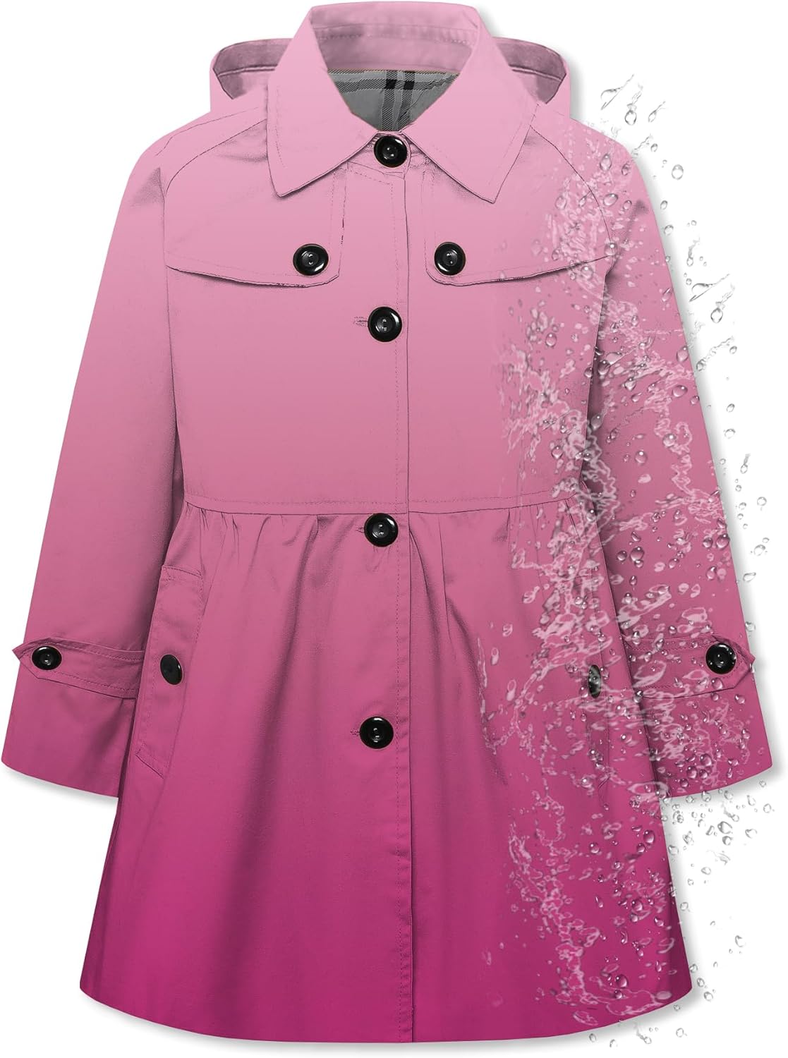 Betusline Girl's Rain Jackets Lightweight Waterproof Hooded Trench Coat Raincoats for Kids,2-14 Years