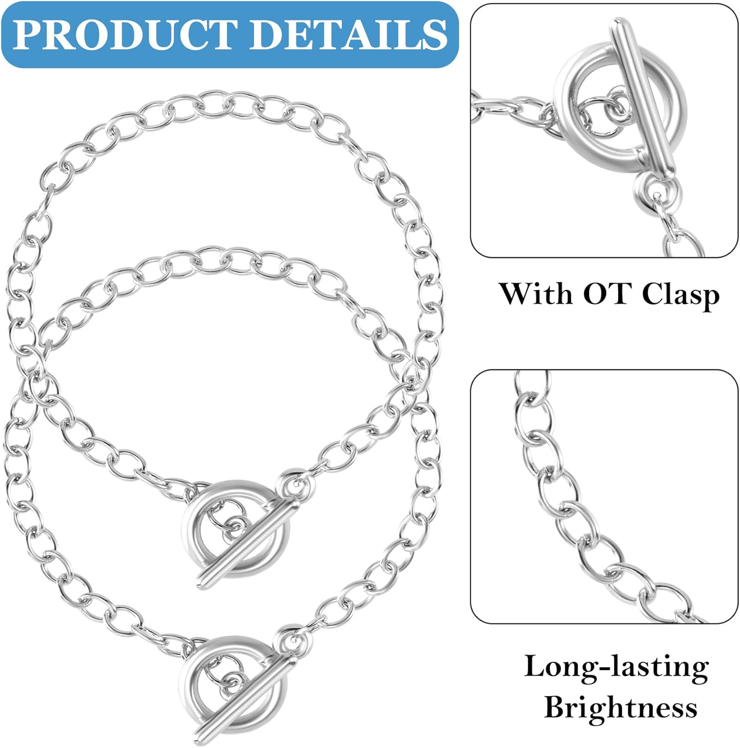 6 PCS Bracelet Chains for Jewelry Making, Chains with OT Buckle Link Chain Bracelets for Women DIY Crafts - Image 3