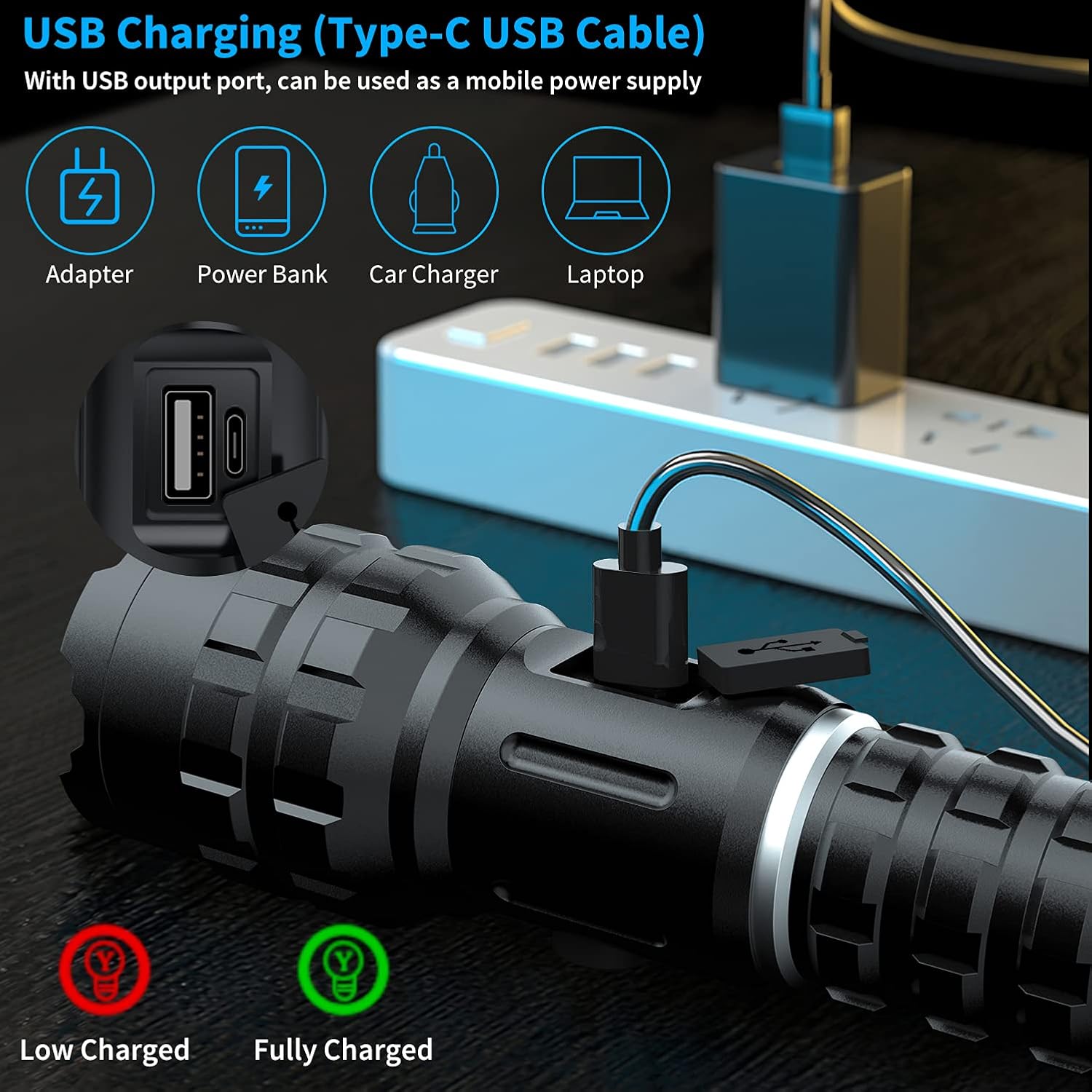 LED Flashlight 100000 High Lumens Bright, USB-C Rechargeable Flashlights, Powerful Flash Light Powered XHP90 LED W/26650 Battery,Zoomable & Waterproof Tactical Flashlights for Emergencies, Camping : Tools & Home Improvement