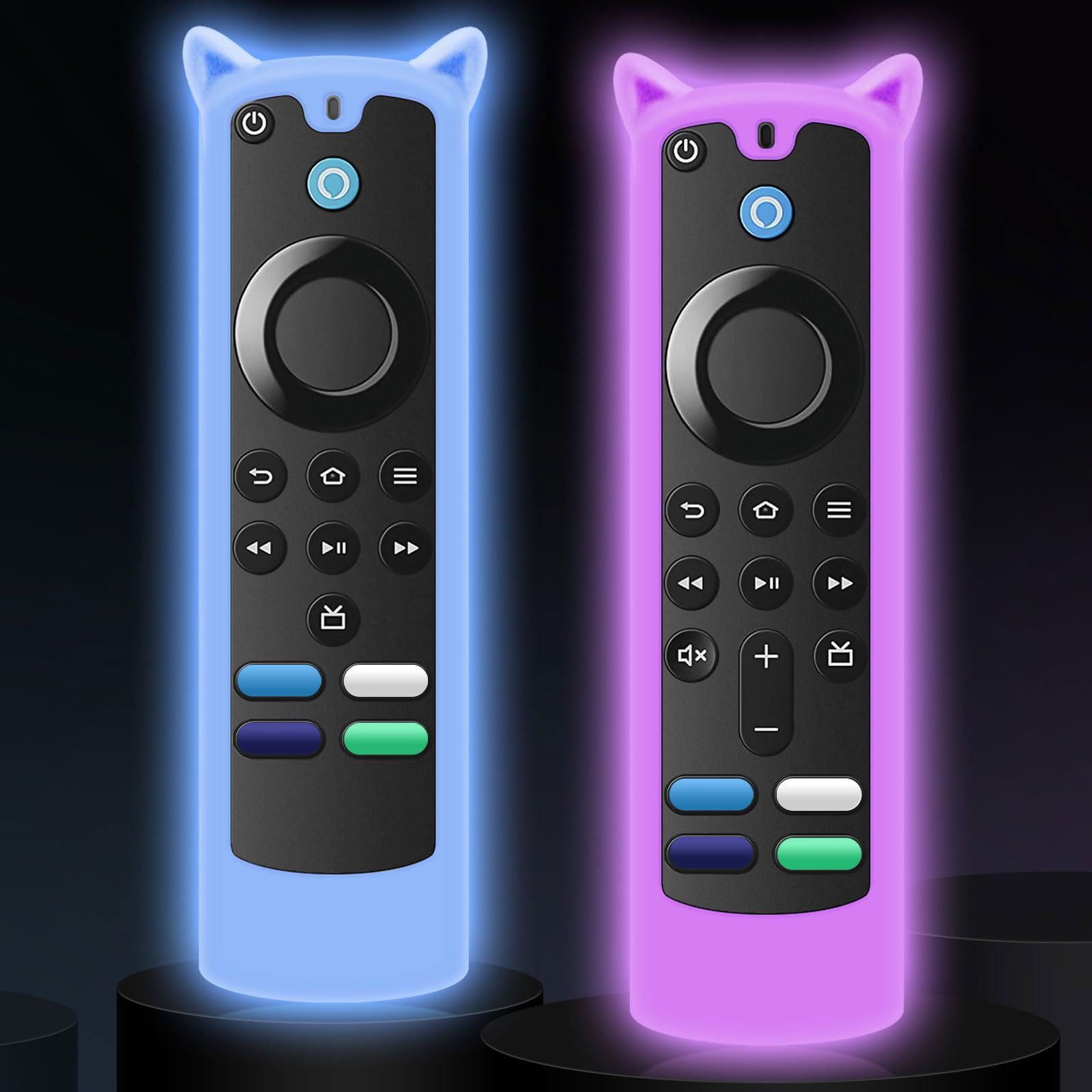 2 Packs Protective Remote Cover Case, Silicone Sleeve Remote Control Cover Glow in The Dark with Lanyard(Glow Purple & Glow Blue)