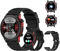 PEJE Relógio Smartwatch com Pulseira Extra - Tela AMOLED 1.43" Tela Full Touch, À Prova d'Água IP68, Faz/Recebe Chamadas,Notificações, 123+ Esportes, Assistente por Voz IA, iOS/Android (Preto)