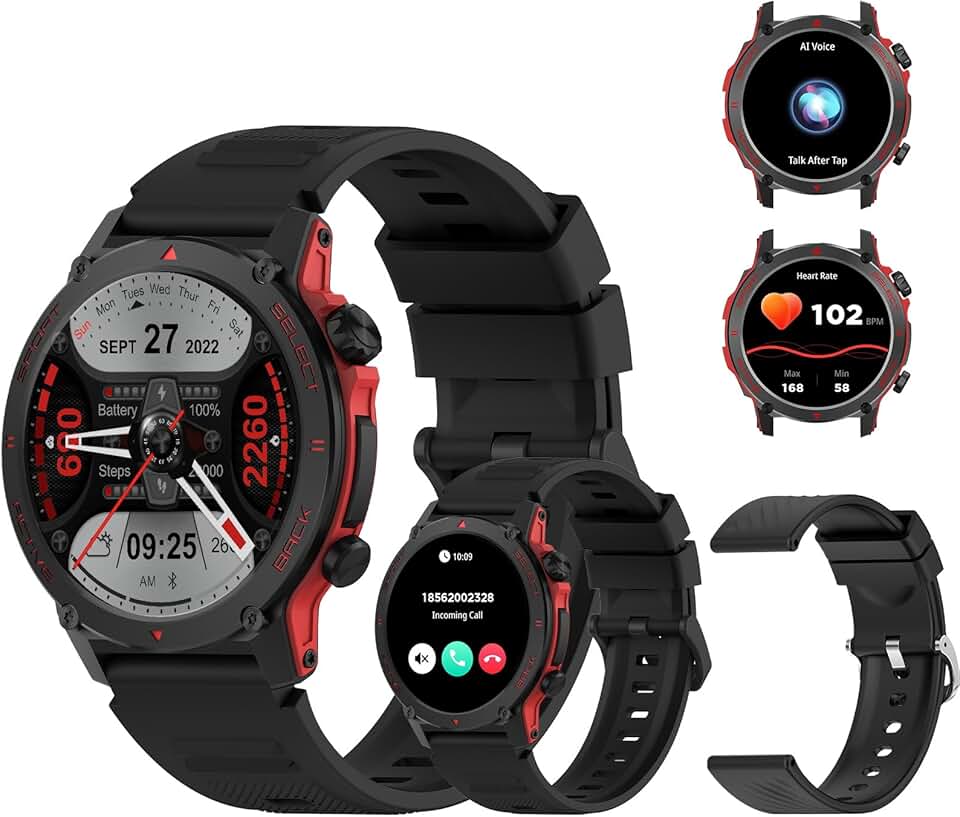 PEJE Relógio Smartwatch com Pulseira Extra - Tela AMOLED 1.43" Tela Full Touch, À Prova d'Água IP68, Faz/Recebe Chamadas,Notificações, 123+ Esportes, Assistente por Voz IA, iOS/Android (Preto)