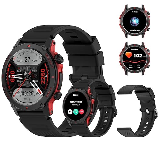 PEJE Relógio Smartwatch com Pulseira Extra - Tela AMOLED 1.43" Tela Full Touch, À Prova d'Água IP68, Faz/Recebe Chamadas,Notificações, 123+ Esportes, Assistente por Voz IA, iOS/Android (Preto)