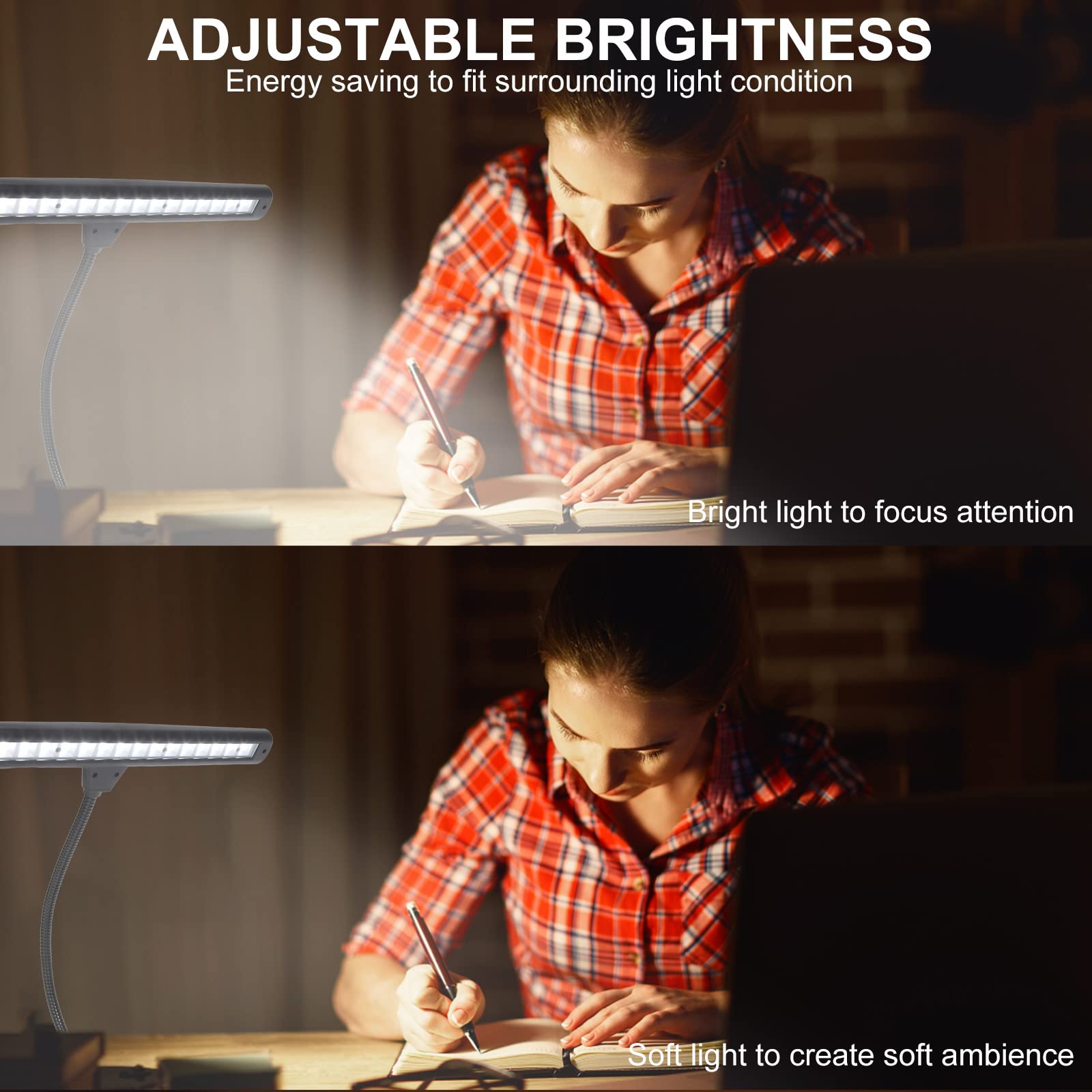Music Stand Light, Clip On Piano Lights 18 LED Orchestra Light Book Lamp Musician Lamp, Fully Adjustable No Flicker for Piano, Book Reading, DJ Craft Work (powered by AA batteres, AC Adapter)