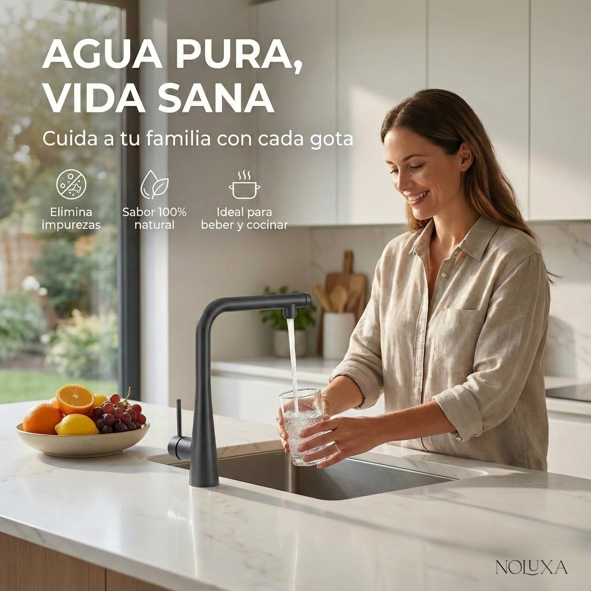 IMEX - Grifo Cocina Extraíble Negro con Osmosis Integrado | Grifo Momando Osmosis 2 Vías con Ducha Extraíble | Grifería en Latón | Serie Split | Color Negro Mate