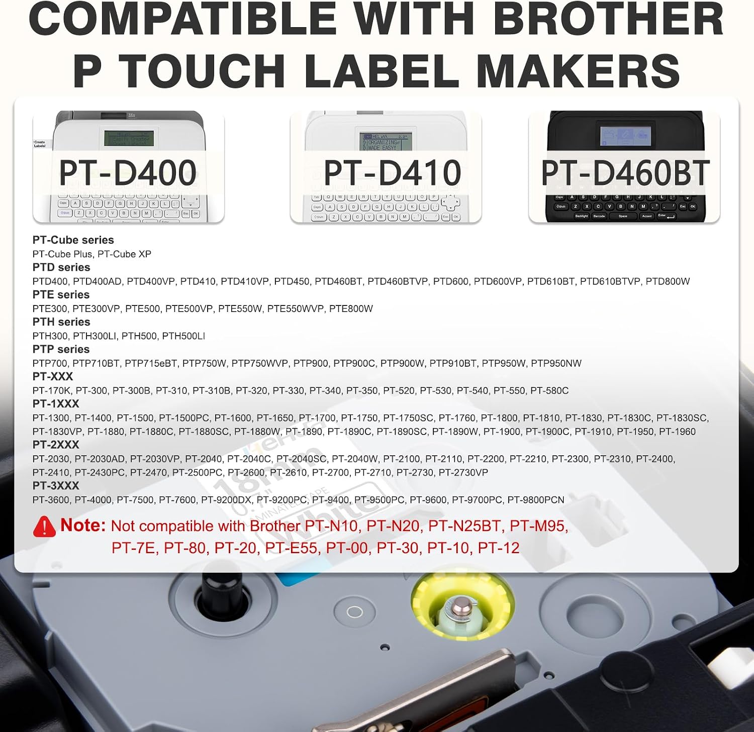 5-Pack 18mm 0.7 Laminated White Replacement for TZe Tz Tape Black on White Compatible for Brother Label Maker Tape TZe241 TZ-241 TZ241 3/4 Inch for Ptouch PT D400 D600 D610BT P710BT P750W