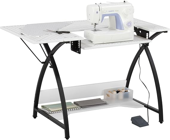 Small Sewing Table with Gridded White Top and Black Legs
