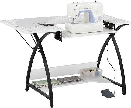 Small Sewing Table with Gridded White Top and Black Legs
