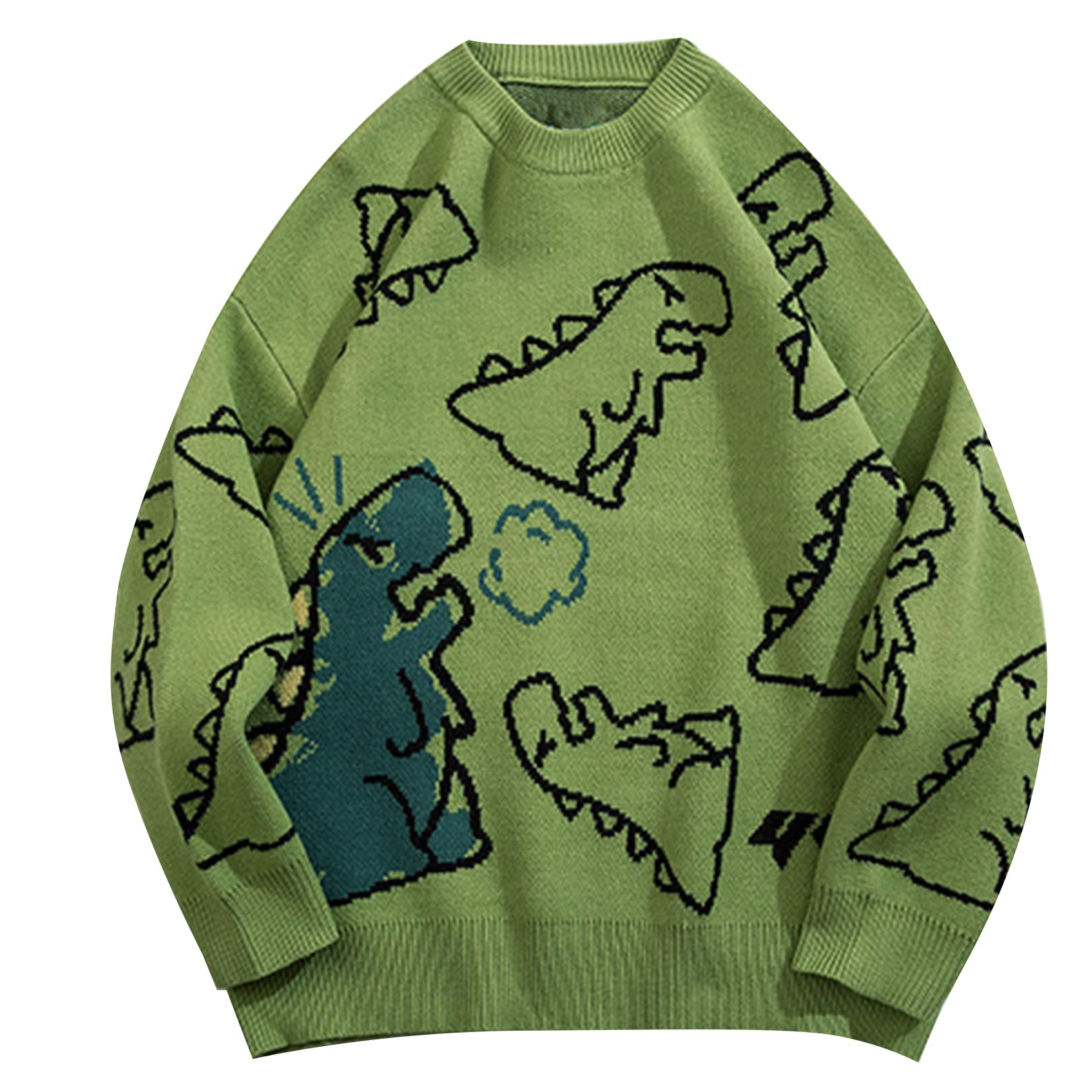 Flygo Women Dinosaur Knit Sweater Unisex Oversized Sweaters Casual Long Sleeve Pullover Jumper Knitwear