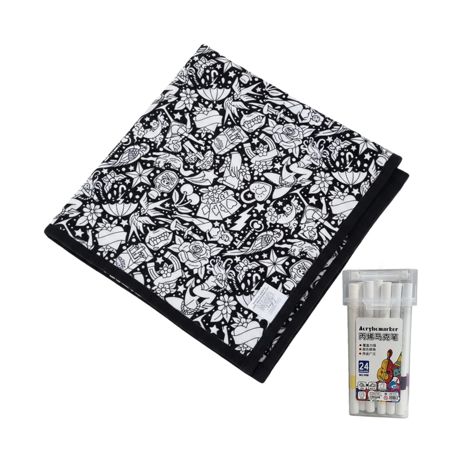 Ozzyr DIY Coloring Blanket with 24 Marker Pen Creative(F)
