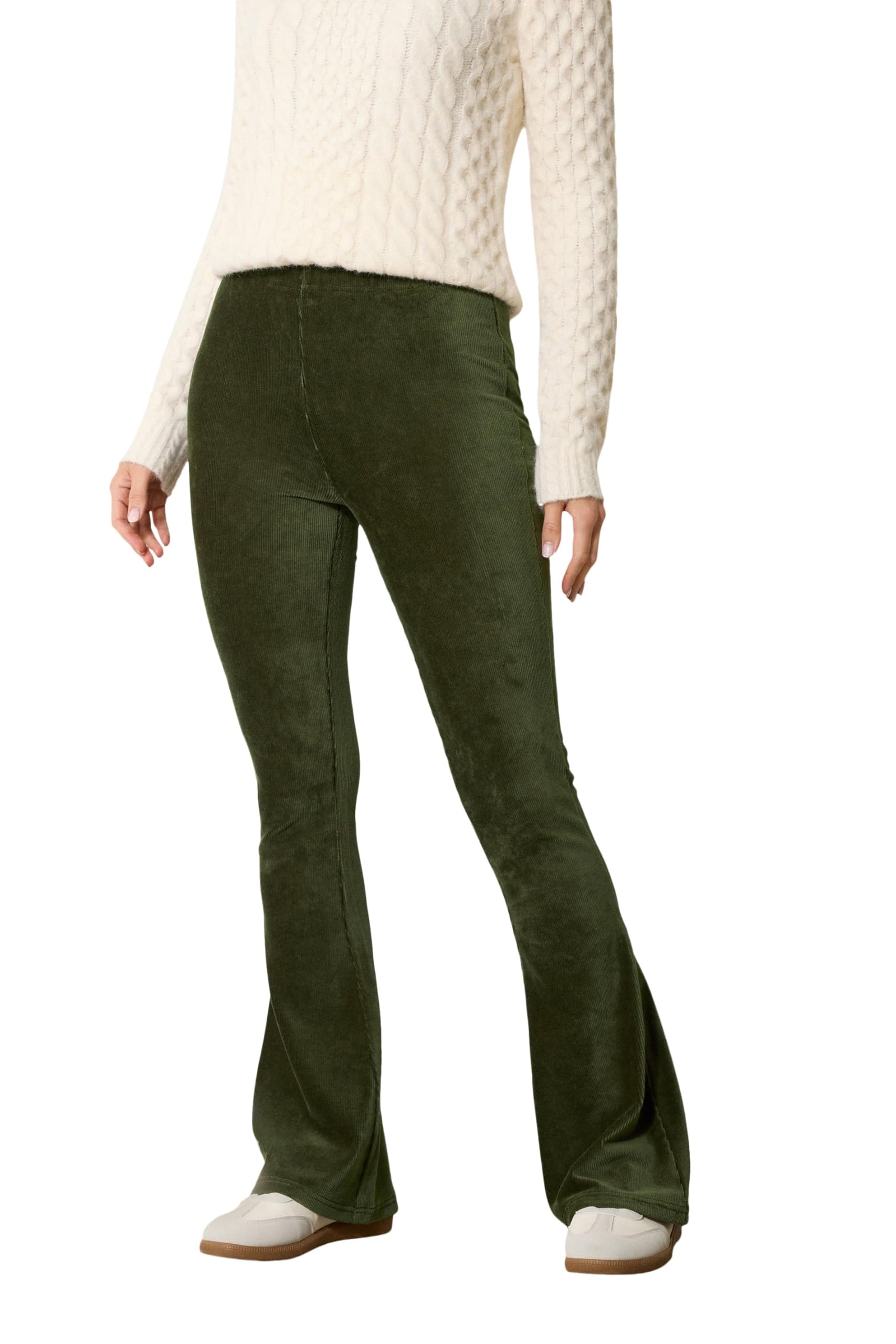 Lts Women's Green Tall Khaki Cord Kick Flare Leggings Size 12