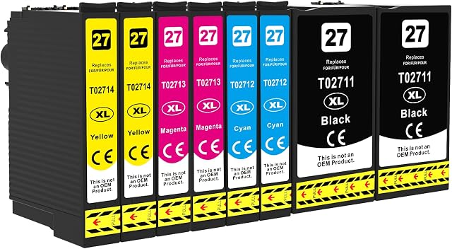 Q-image 27XL Ink Cartridges Multipack Replacement for Epson 27 27XL for Workforce WF-3620 WF-7110 WF-7610 WF-3640 WF-7210 WF-7620 WF-7715 WF-7720 Printer (8 Pack)