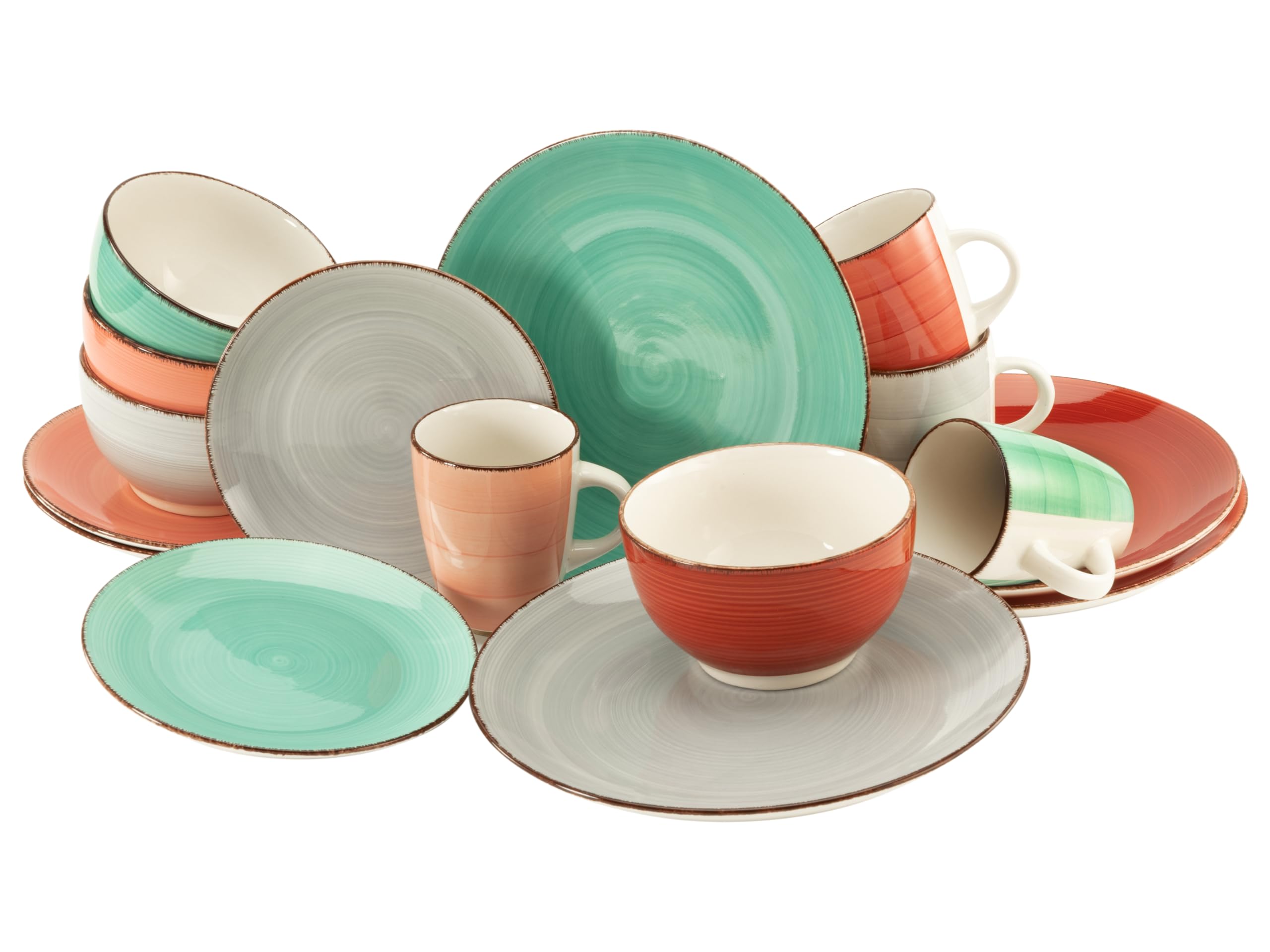 Service De Table CREATABLE 16 Pièces - Assiettes Et Bols Modernes En Grès 4 Couleurs Pastel