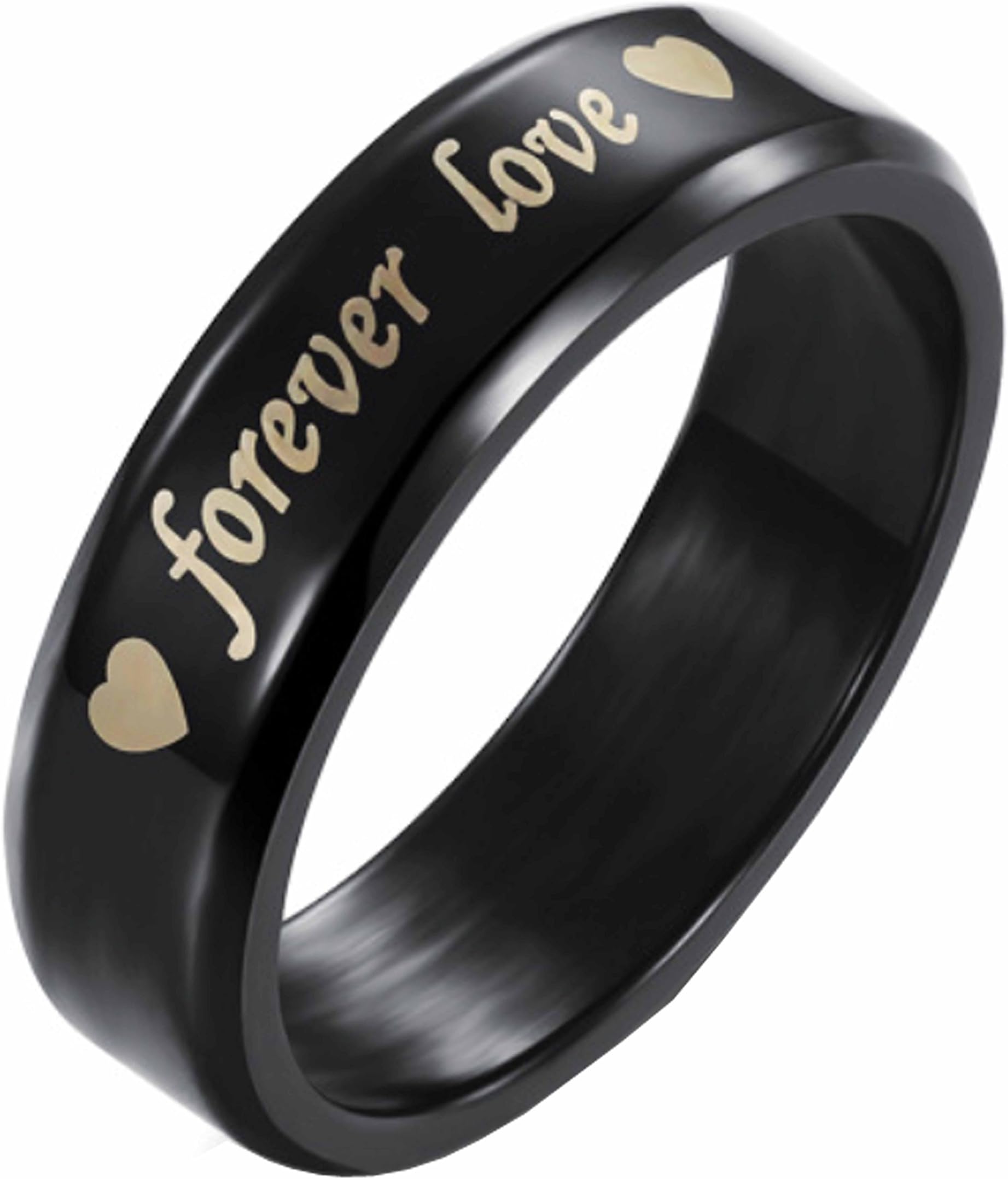 Geminis Fashion Jewelry Black"Forever Love" Double Heart Stainless Steel Promise Couple Ring-Men's Ring;Size 7