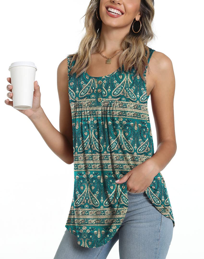 POPYOUNG Womens Sleeveless Button Down Casual Loose Blouse Shirts to Wear with Leggings