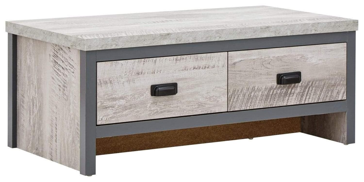 GFW Boston 2 Drawer Coffee Table Grey With Distressed Finish For Living Room, With 2 Storage Drawers For Entertainment Controls, Magazine Or Books, 87 cm Width x 48 cm Depth x... - Image 5