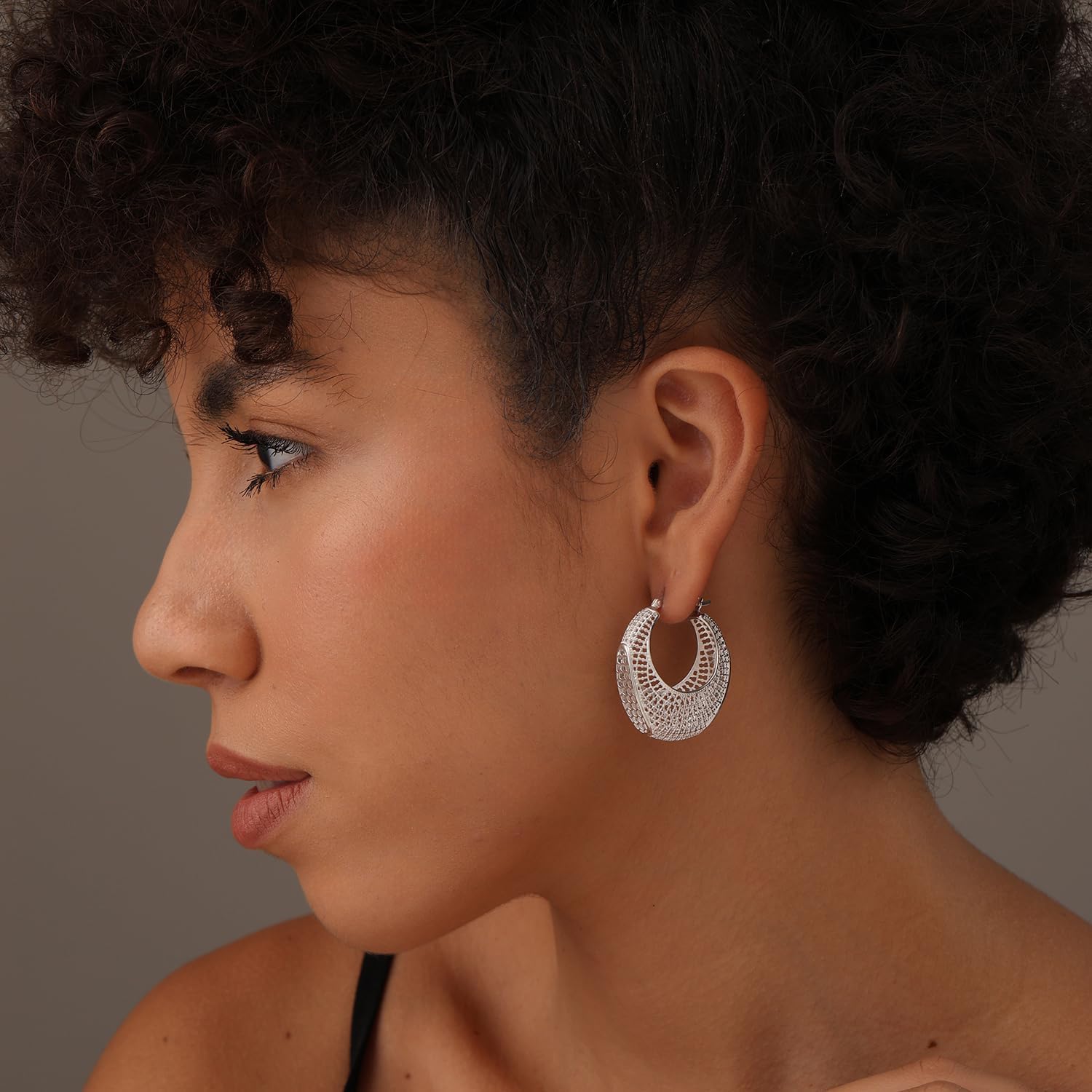 LeCalla 925 Sterling Silver Small Mesh Filigree Hoop Earrings | Lightweight Handmade Round Basket Weaven Earring Hoops | Hypoallergenic Filigree Basket Chunky Hoops Earring for Women - Image 3