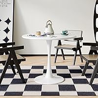 Vista 2 de White Round Dining Table for 2 Person, 24 Inch Small Tulip Table with Pedestal for Living Room, Mid Century Modern Kitchen Tables for Office
