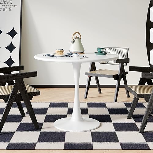 Miniatura 2 de Mesa de comedor redonda blanca para 2 personas, mesa de tulipanes pequeña de 24 pulgadas con pedestal para sala de estar, mesas de cocina modernas