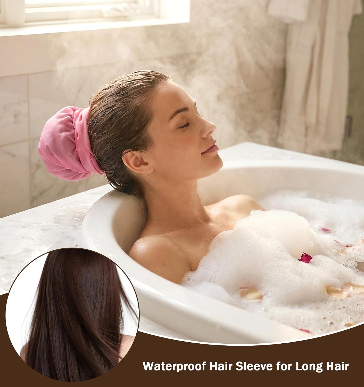 2PCS Crown Wash, Reusable Shower Cap for Locs, Waterproof Hair Sleeve for Long Hair & Styled Hair for Shower Gym Travel Beach(Black & Pink)