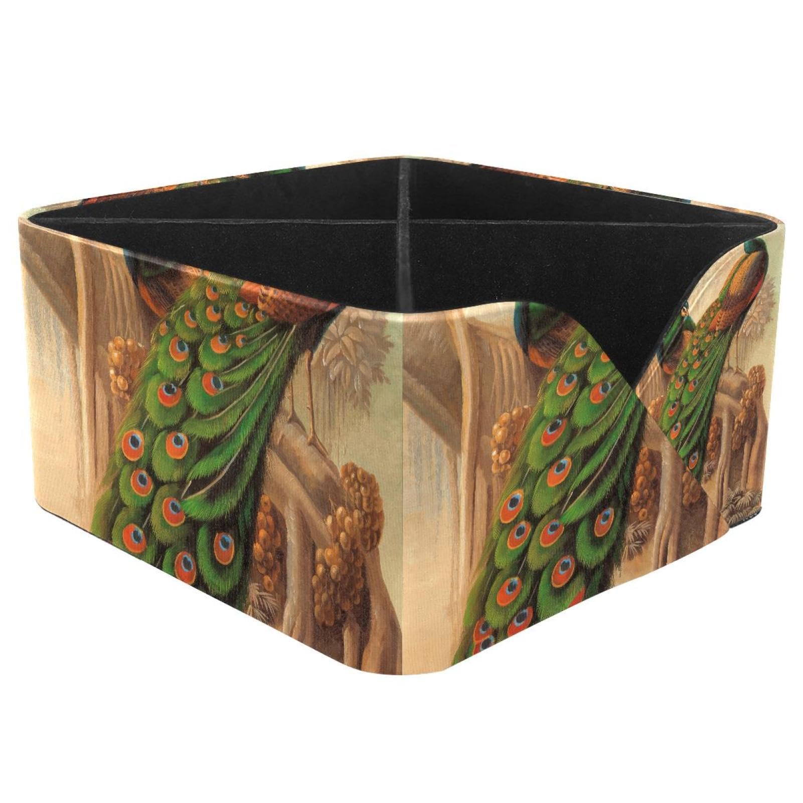 KengjuTesu Peacocks Birds Desktop Organizer Pen Holder, Rectangular Pencil Cup for Office, Study and Makeup Stations