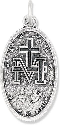 Miniatura 4 de Paquete de 5 medallas milagrosas - Colgante de medalla ovalada de 1 18 pulgadas colgante de medalla milagrosa oxidada de plata para collares