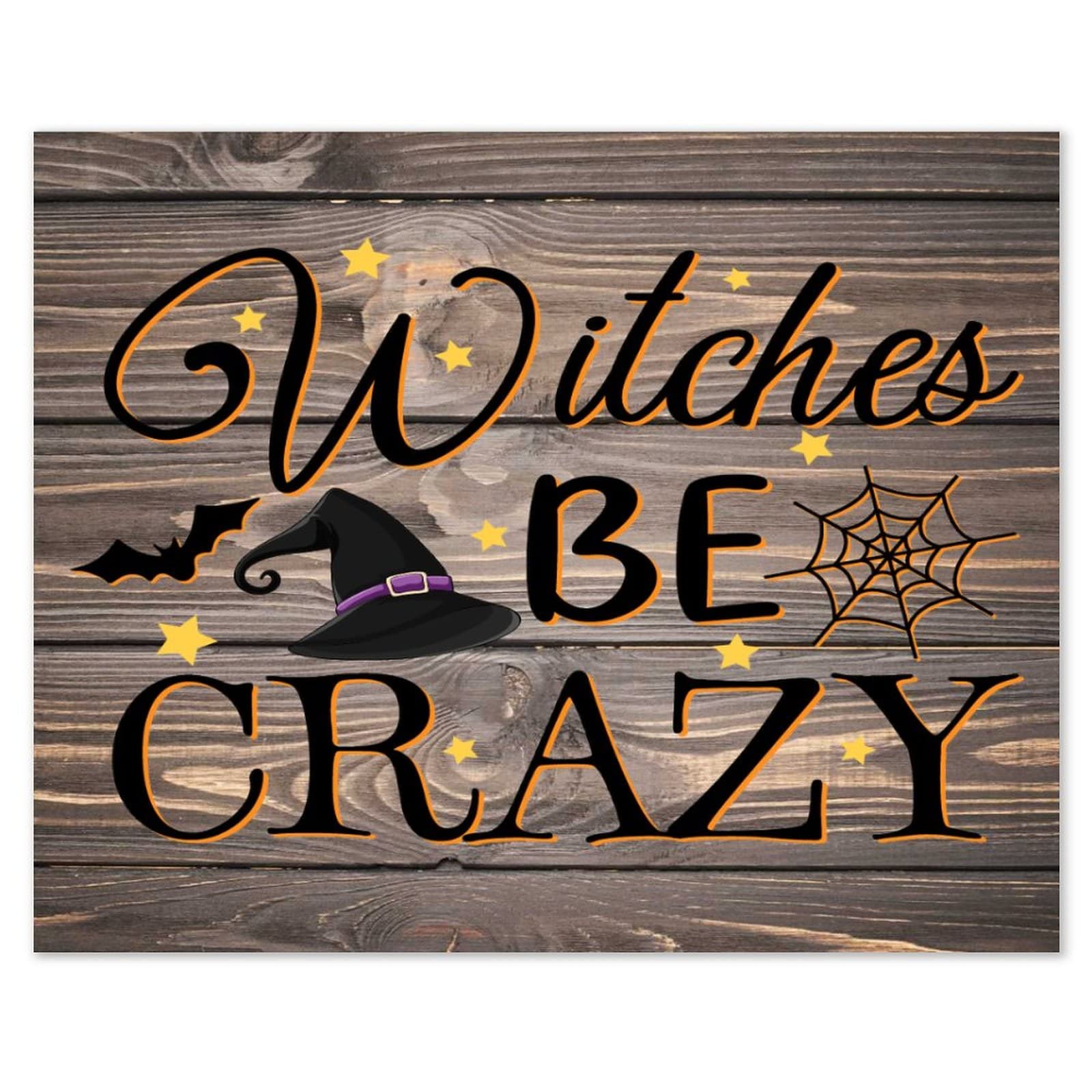 Panneau Witches Be Crazy déco bois rétro 41x51 cm pour suspendre au mur de cuisine style vintage