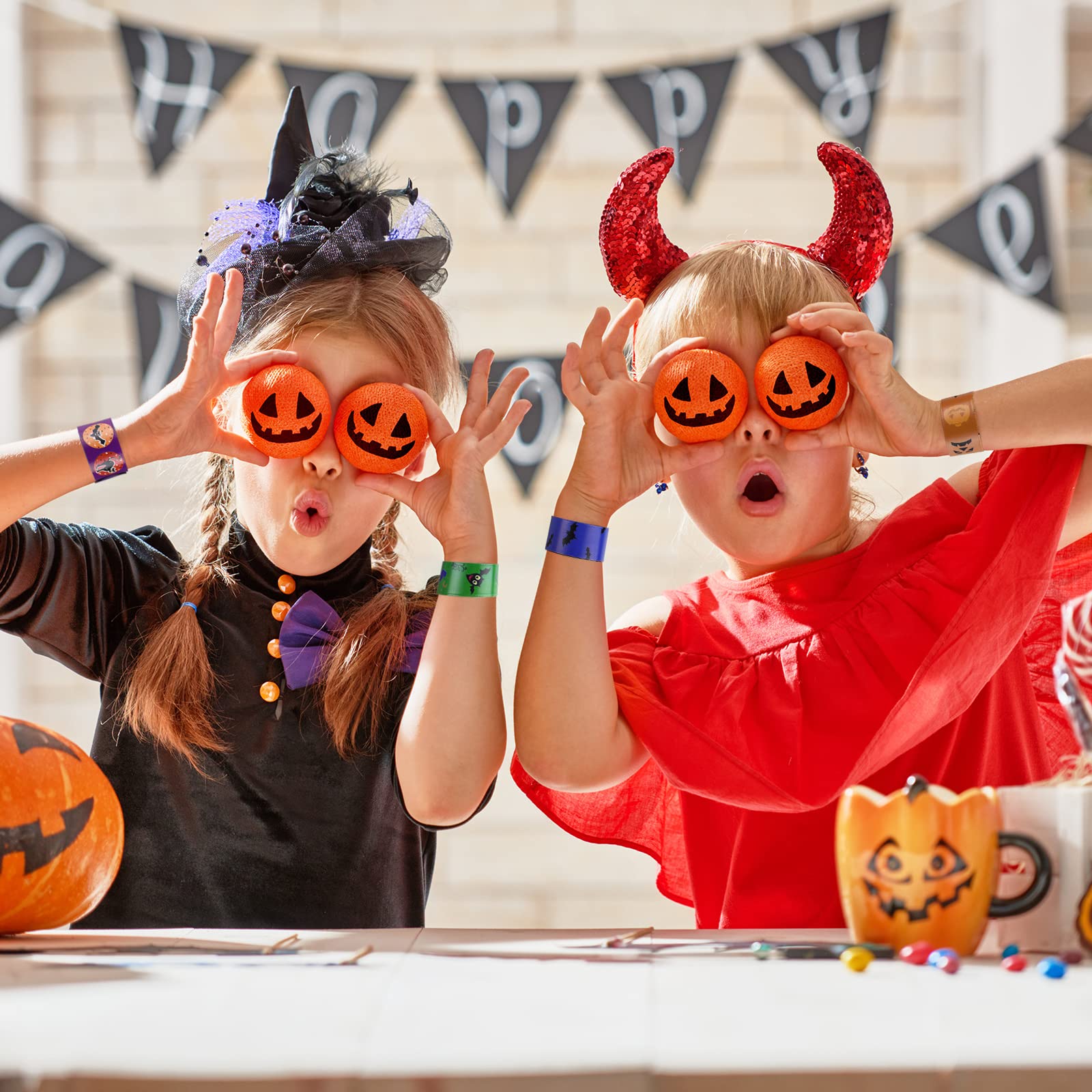 Lot De 48 Bracelets Slap (à Claquer) Pour Enfants Halloween - Motifs Citrouille, Sorcière, Fantôme - Jouet De Fête