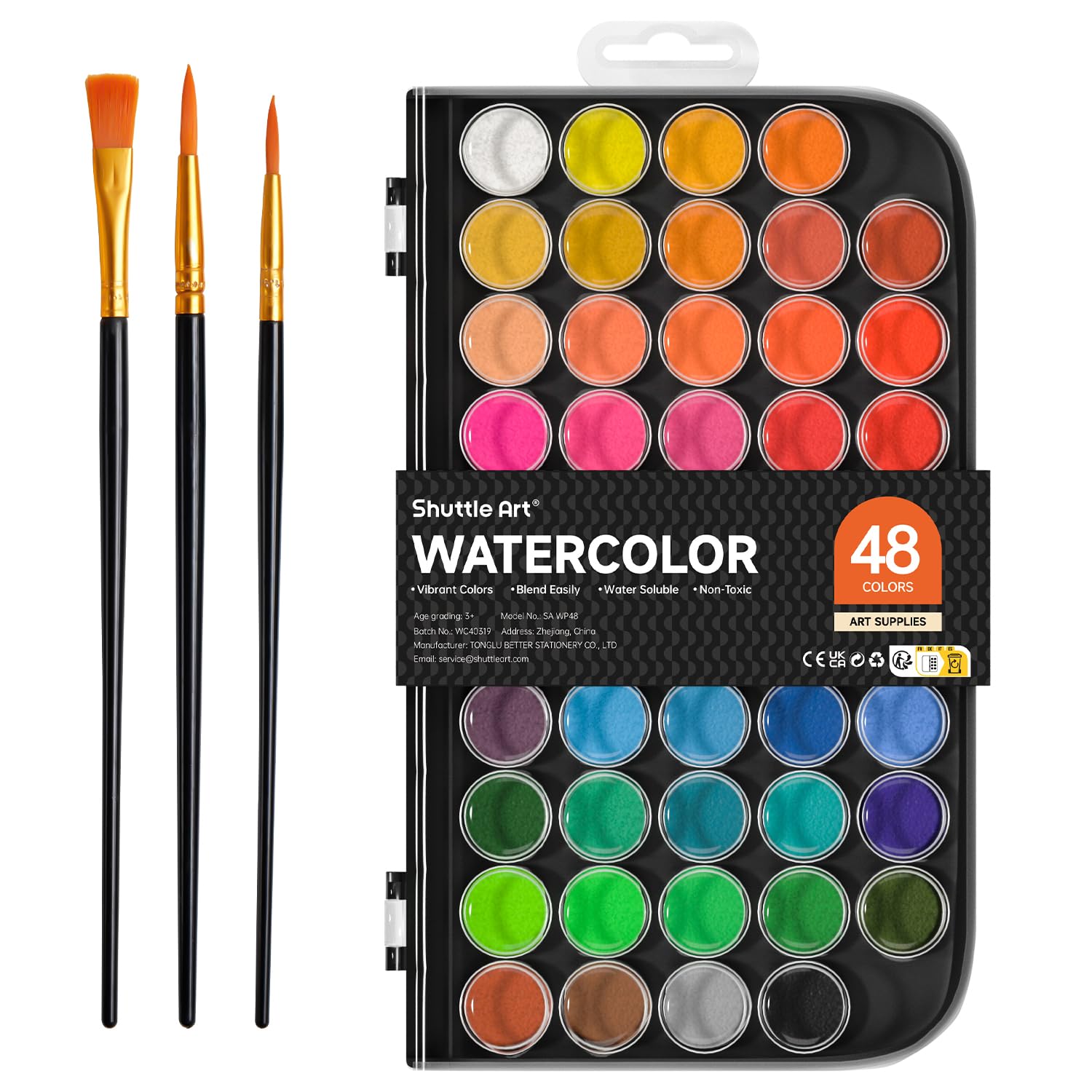 Shuttle Art 48 Colours Watercolour Paint Set, Watercolour Paints Pan With 3 Paint Brushes Perfect For Beginners Watercolour Painting
