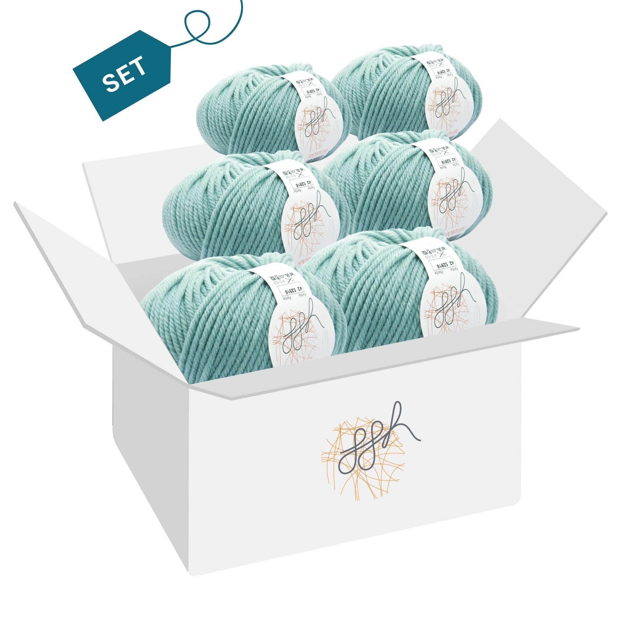 ggh Sportlife Box | zestaw 300 g (6 x 50 g) | 100% miękka wełna żywa z włókien naturalnych w wielu kolorach | kolor 042 – miętowa zieleń