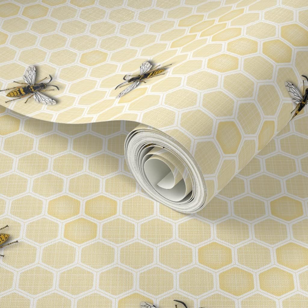 Peel & Stick Wallpaper 3ft x 2ft - Honey Bee Honeycomb Beehive Farming Honeybee Summer Abstract Custom Removable Wallpaper by Spoonflower