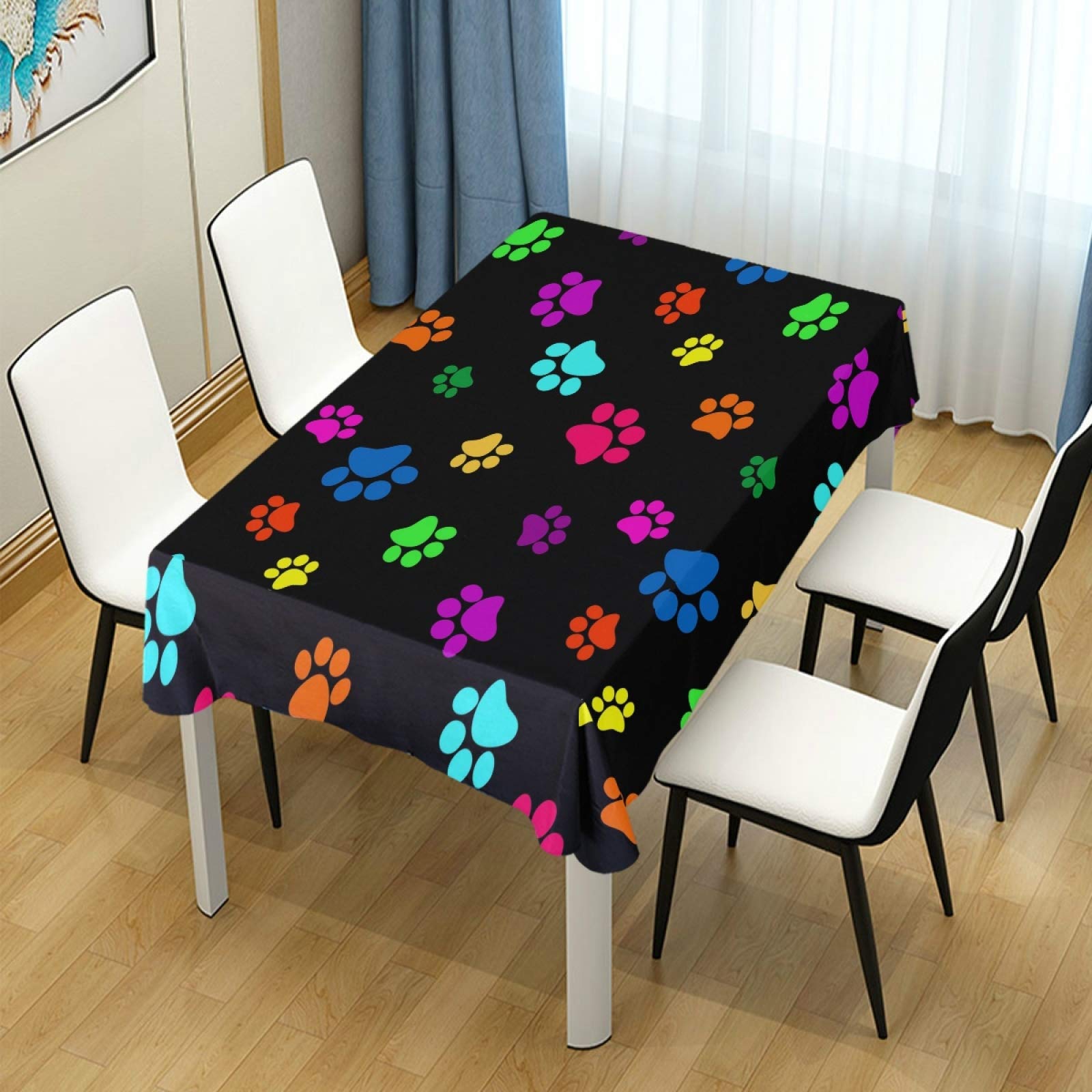 YVONAU Mantel rectangular con estampado de huellas de animales de perro, gato, 137 x 137 cm, resistente a las arrugas, tela decorativa a prueba de manchas, para cocina, comedor, fiesta, camping