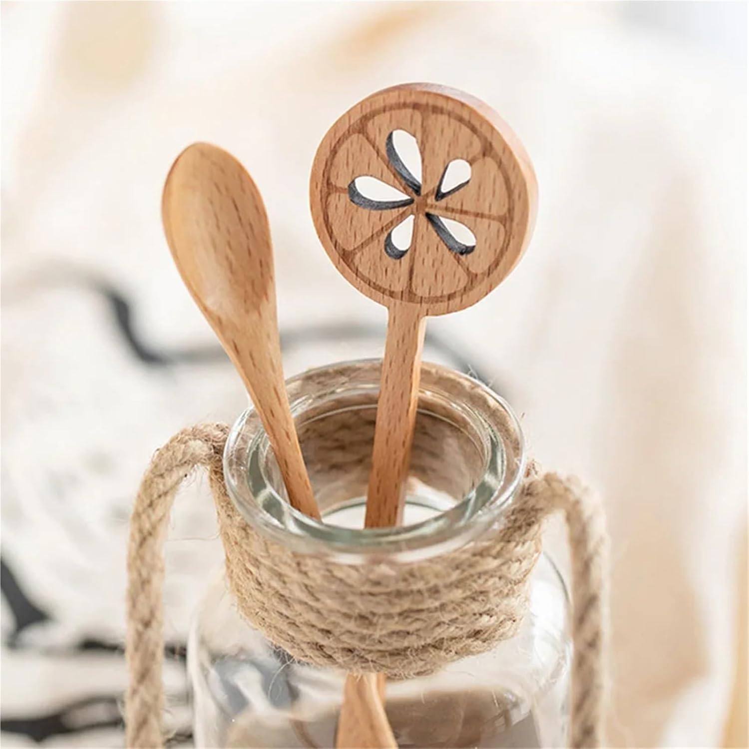 Coffee Stirrers 16PCS Lemon Stirring Wooden Spoons - Food-Grade Beech, Smooth Edge Kitchen Tool(A)