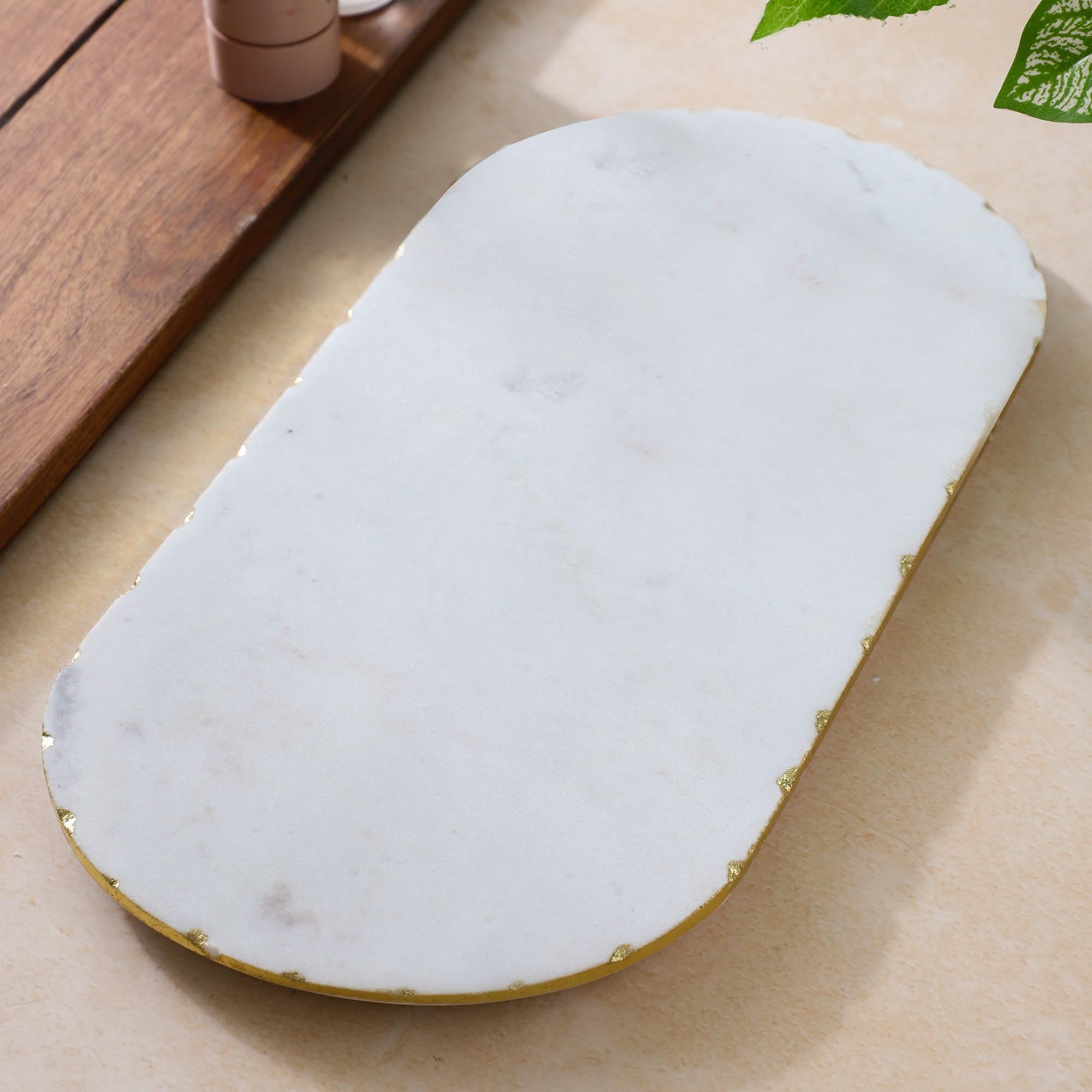 NikkisPride Handmade Sustainable Marble Oval White Cheese Platter charcuterie Board Marble Tray 1