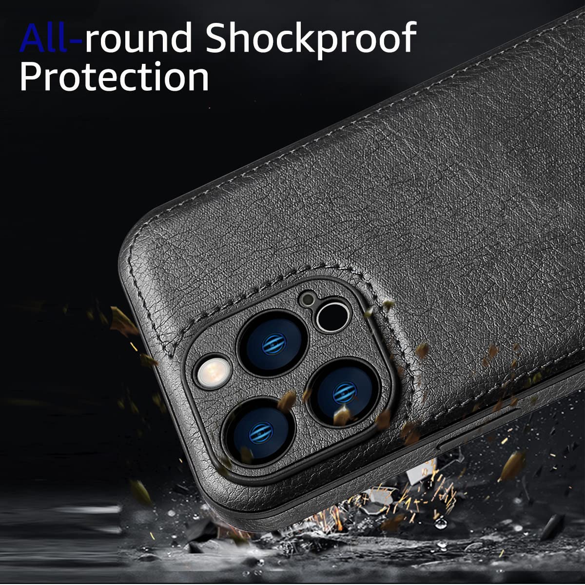 SOUTEM Custodia in Pelle per iPhone 13 Pro Max,Custodia Protettiva per Cornice Fotocamera di Lusso in Pelle PU Vintage Classica,Cover Antiurto Antiscivolo Antigraffio per iPhone 13 Pro Max(Nero