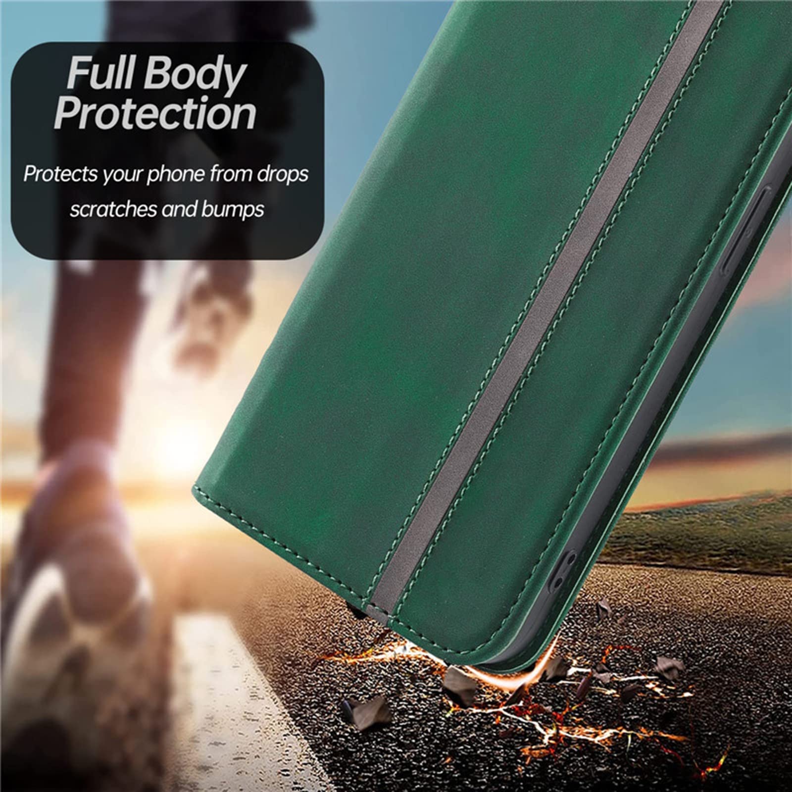 Etui do Samsung Galaxy S22/S22 Plus/S22 Ultra, skórzany portfel etui z przegródką na karty gotówkę magnetyczne zamknięcie etui z klapką na telefon, zielony, S22 Plus 6,5 cala