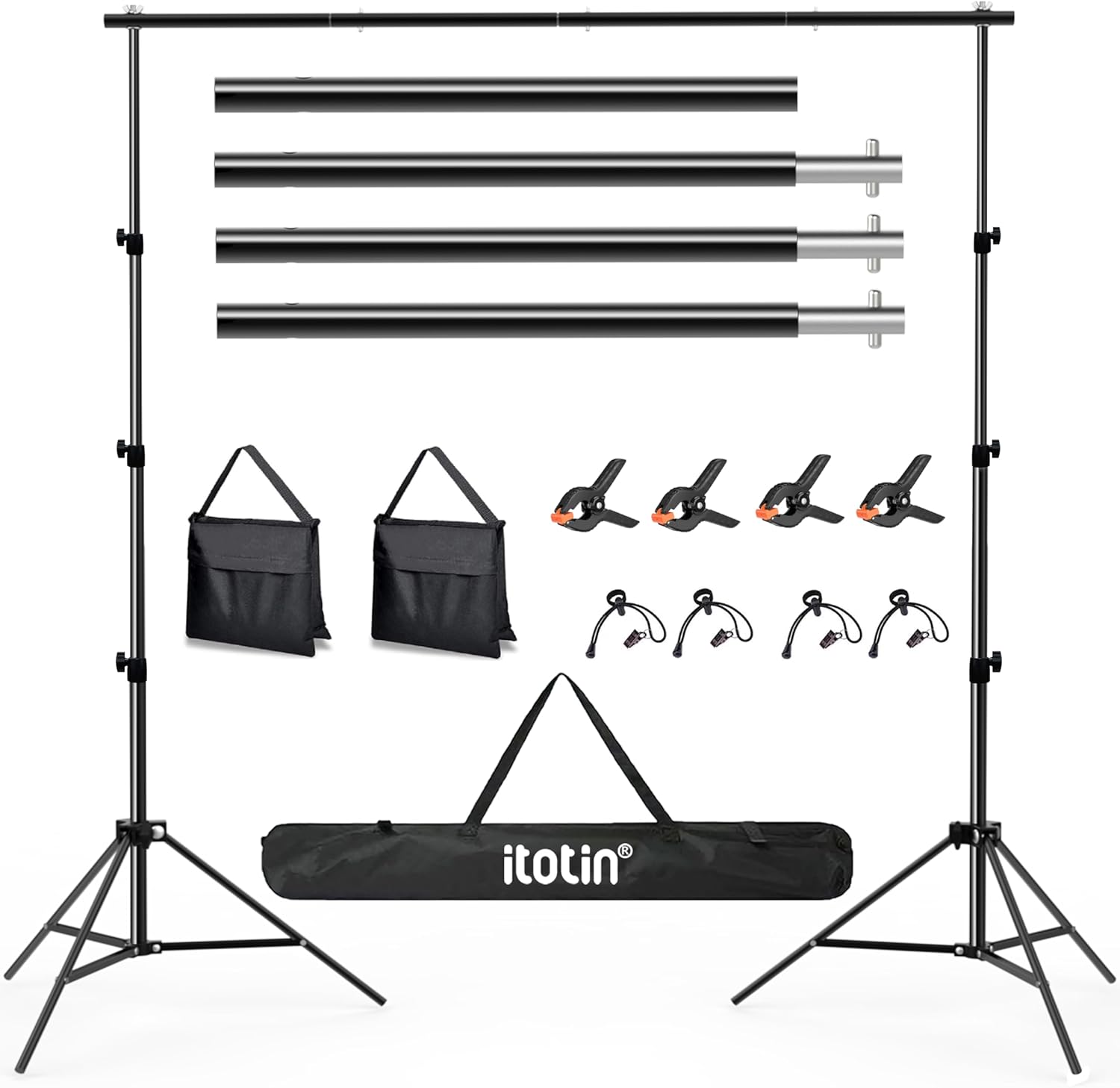Photo Backdrop Stand 9ft x 10ft Photograhy Adjustable Background Stands Support Kit with Carry Bag for Photo Studio, Photoshoot, Parties, Photographic Equipments 9x10ft Black