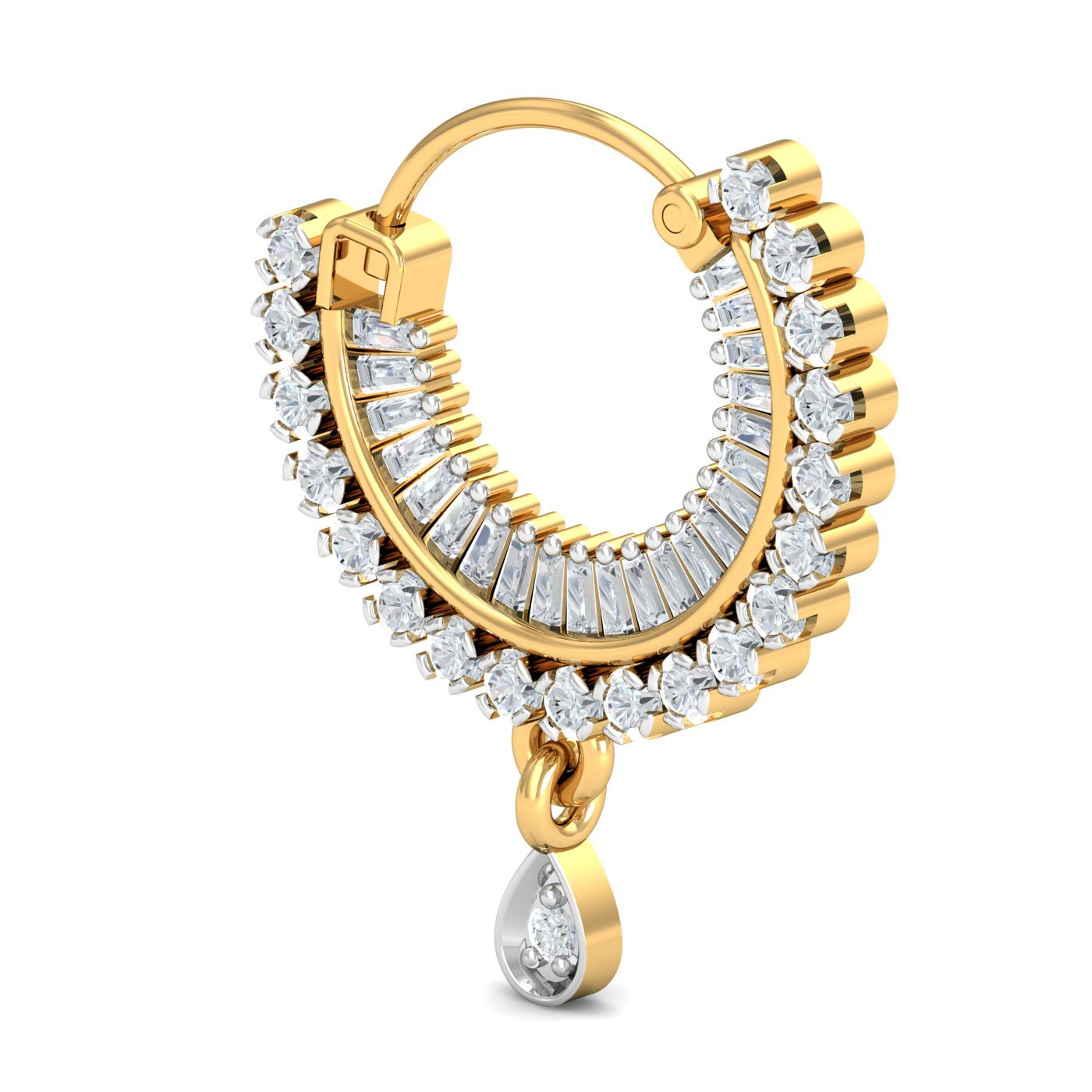 18K/14K Yellow Gold Diamond Traditional Nath For Women (piercing required, left side piercing, inner diameter- 8mm)