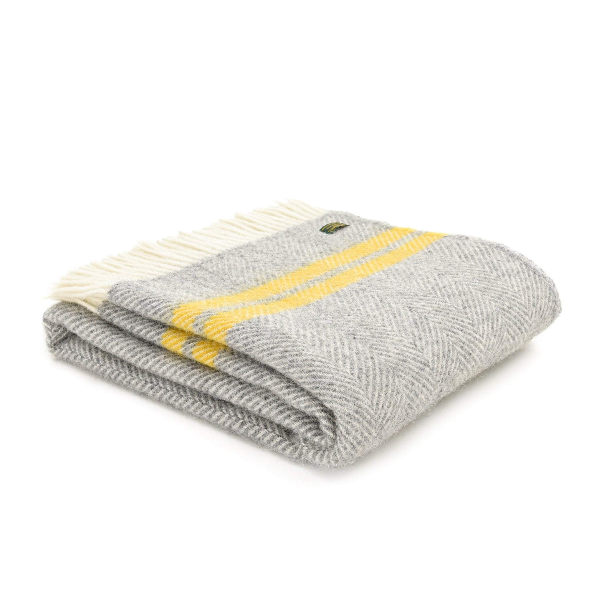 Tweedmill Grey/Yellow Pure New Wool Fishbone 2 Stripe Throw